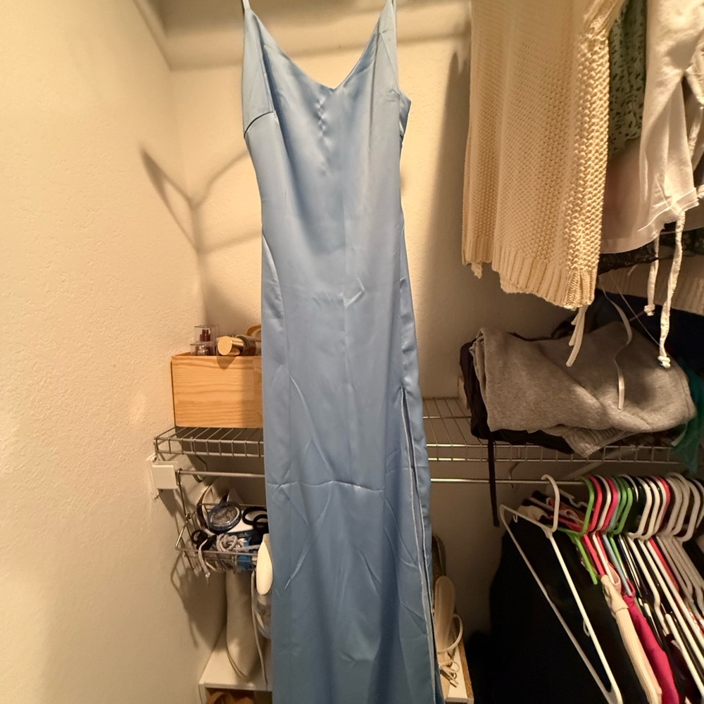 Blue Spaghetti Strap Sheath Maxi Dress for Prom